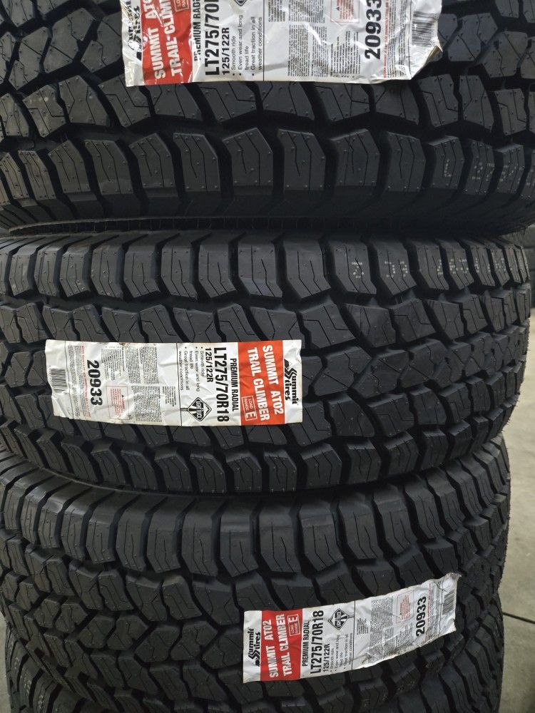 (4) 275/70r18 Summit A/T Tires 275 70 18 Inch AT 33 Inch 10-ply LT E Rated