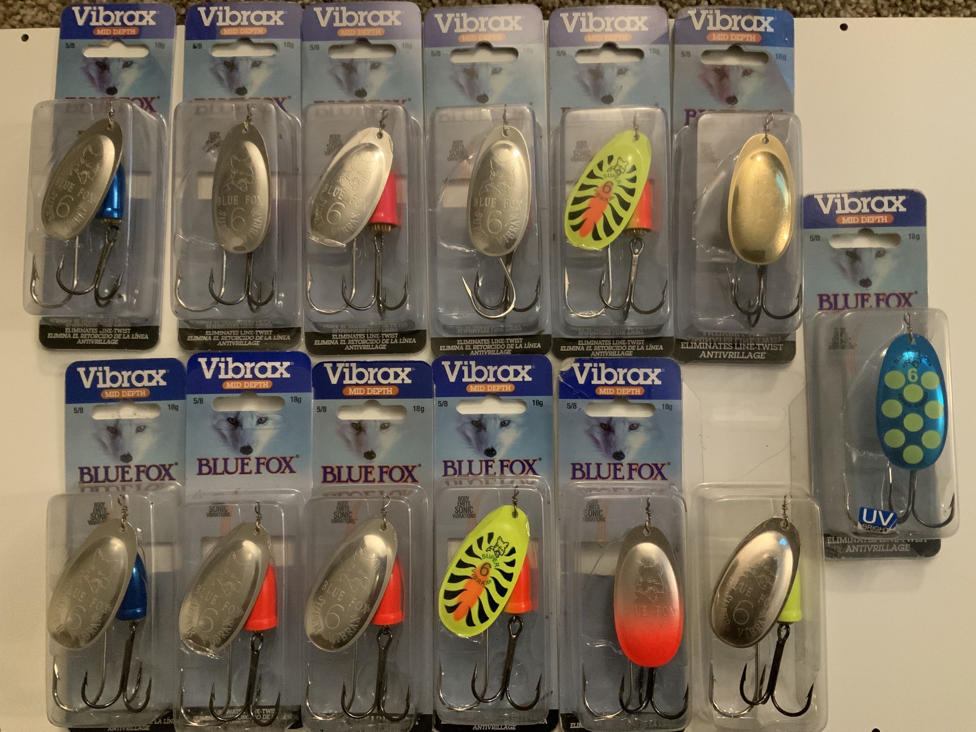 Brad’s Vibrax Blue fox lures Size 6
