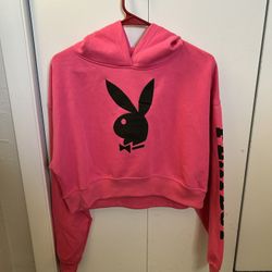 Pink Playboy Cropped Hoodie