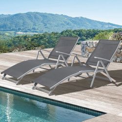Outdoor Chaise Lounge Chairs Patio Furniture Adjustable Folding Recliner Chair Set of 2 Foldable Tanning Chair Sunbathing for Pool, Beach, Yard, Balco