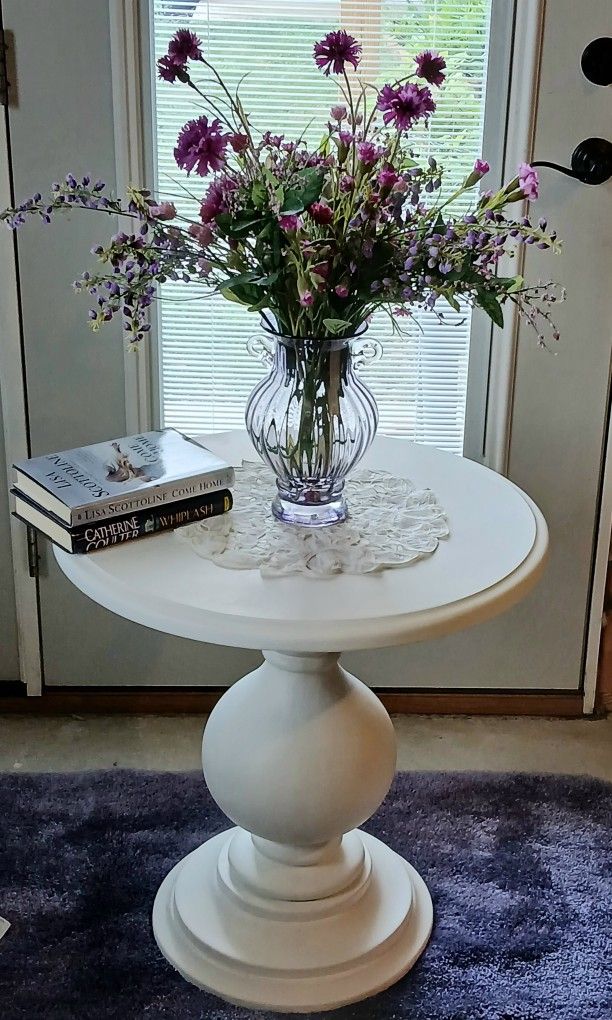 Freshly Painted Solid Wood Pedestal Side Table 