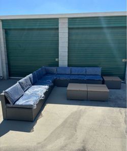 Gray frame navy blue cushions patio sofa set patio furniture brand new patio couch set 🆕✅