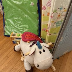 Horse Rocker , Large Cushioned  Mat And Interlocking  Play May