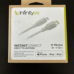 InfinityLab InstantConnect USB-C to Lightning - 20W PD Fast Charging Cable for iPhone and iPad - White 
