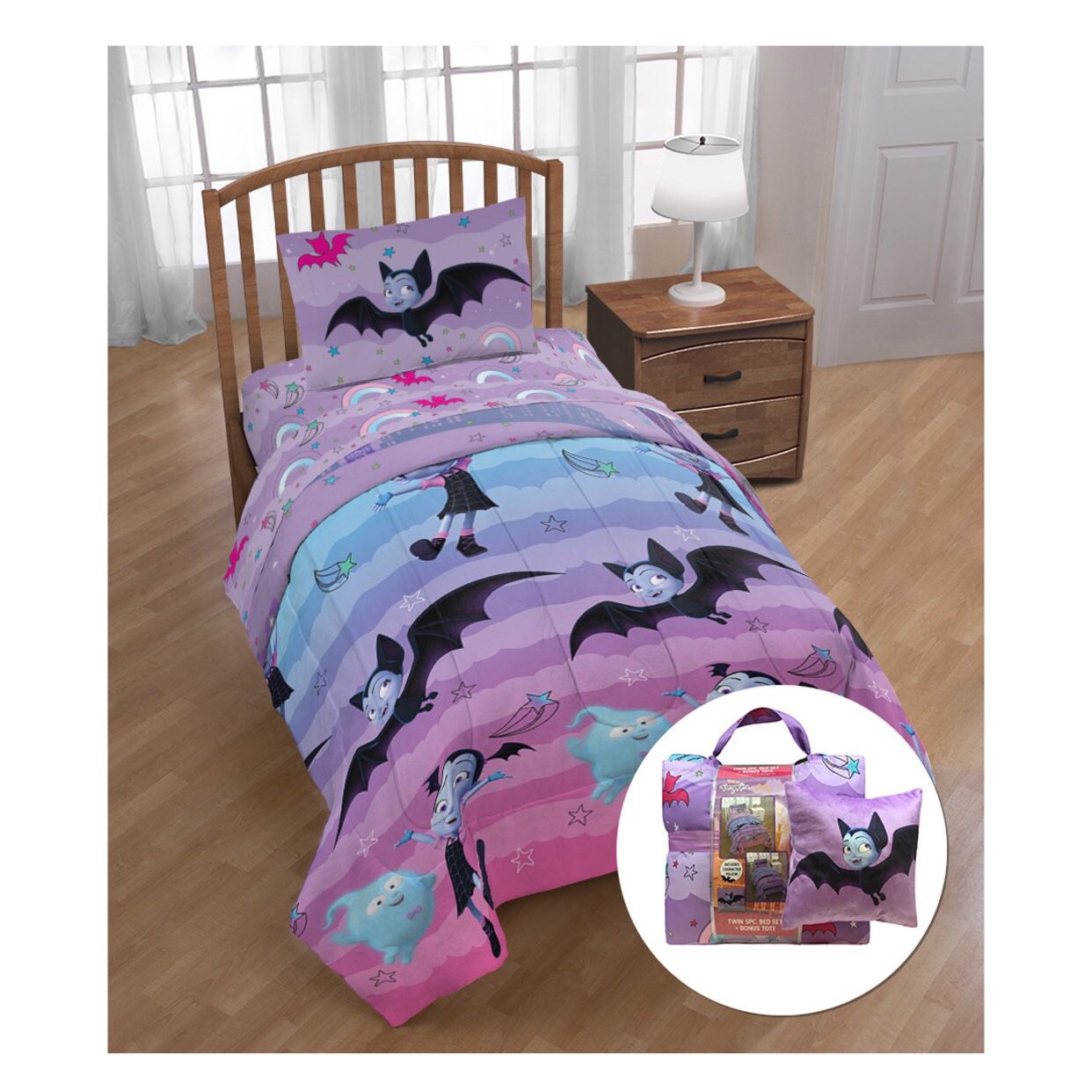 Vampirina Rainbow 6 Piece Bed Set with Bonus Tote and Decorative Pillow - Twin