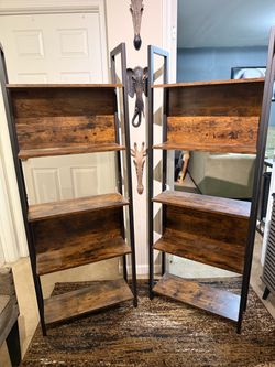 Set of 2 Industrial Bookshelves – Black Metal & Rustic Wood