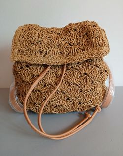 Women's Woven Crochet Drawstring Backpack