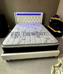 New Queen bed frame with mattress