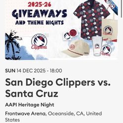 San Diego Clippers Vs Santa Cruz - 2 Tix