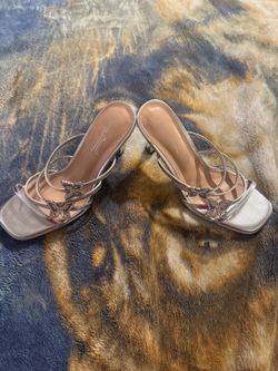 Silver Strappy Heeled Sandals with Butterfly Detail