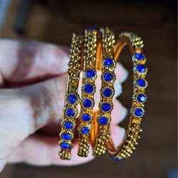 Child Size Blue Rhinestone Bangle Bracelets 