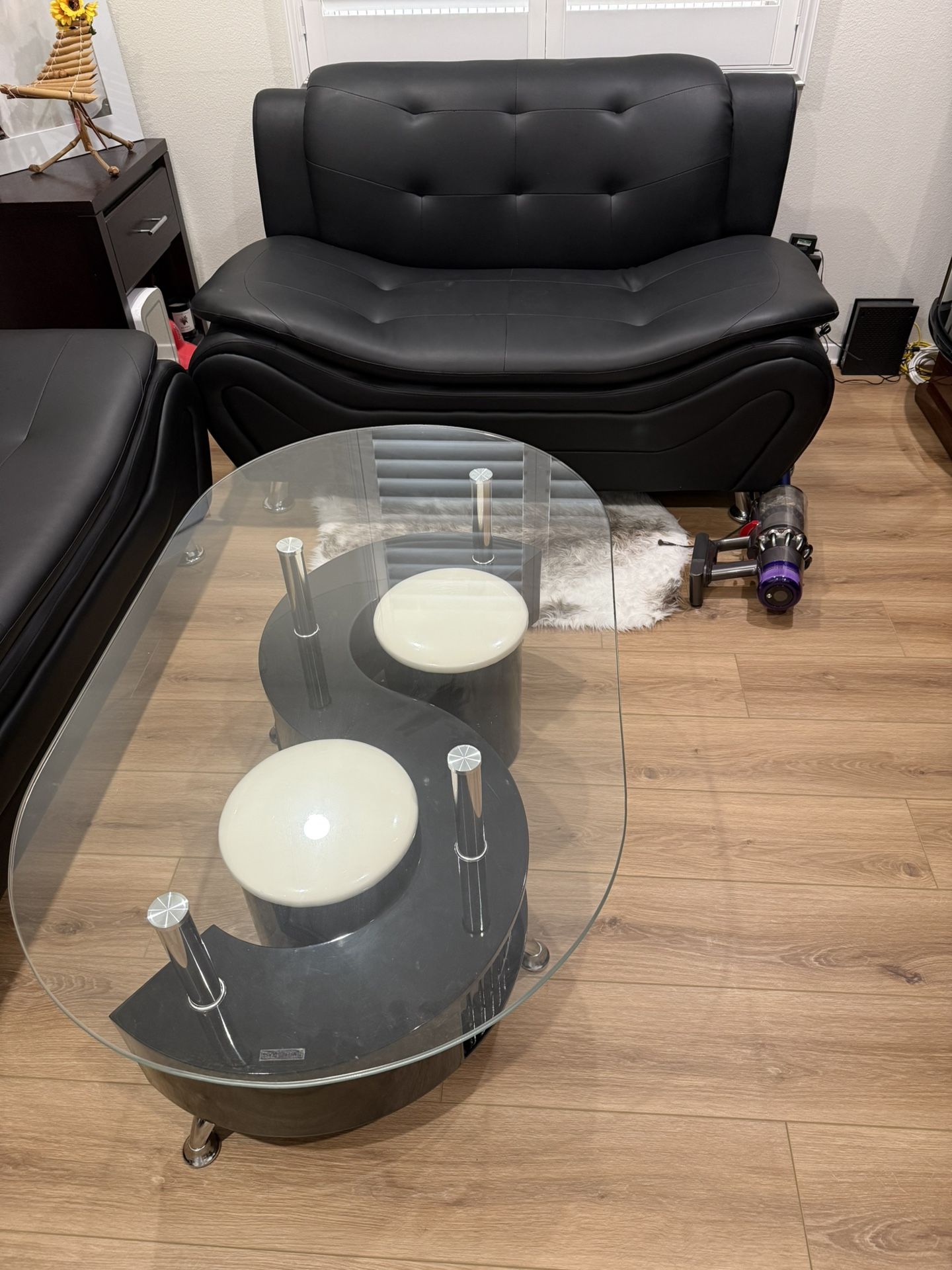 Black leather sofa