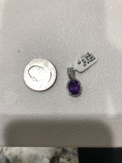 14kt White gold diamond and amethyst pendant, charm