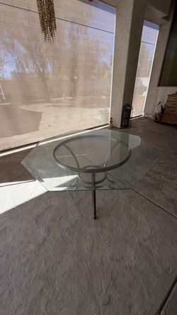 Octagon Glass Top Table — 48″ Beveled Glass Top, Metal Base