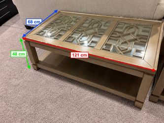 Gold coffee table + side table set - glass top