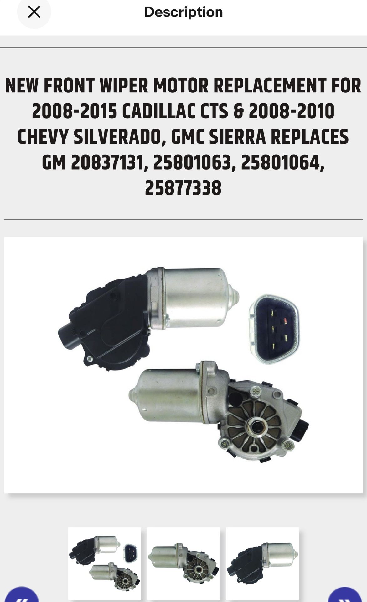 New Front Wiper Motor 2008-2015 Cadillac CTs / 2008-2010 Chevy Silverado