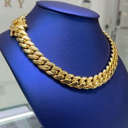 14MM ‼️ MIAMI CUBAN LINK CHAIN ⭐️👑 18” GOLD OVER SILVER