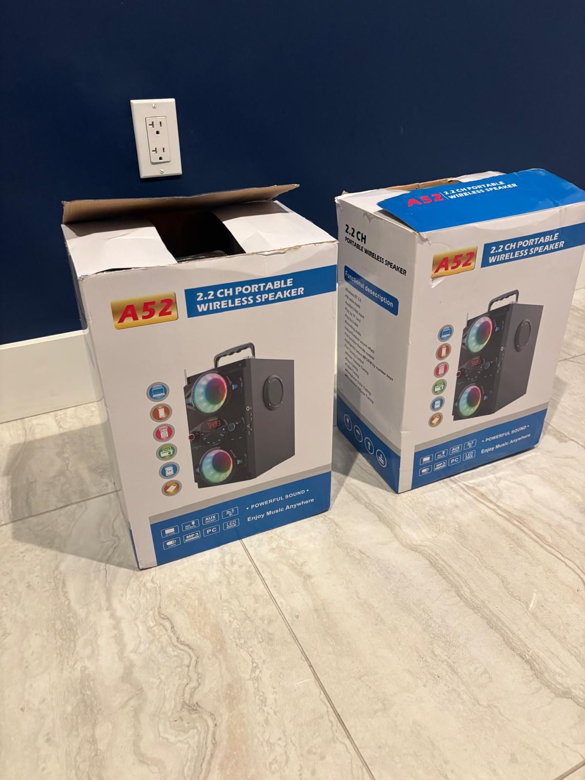 60W portable Bluetooth speaker with 2.2 channels- two 3-inch woofers & two 3-inch tweeters for powerful sound and bass.