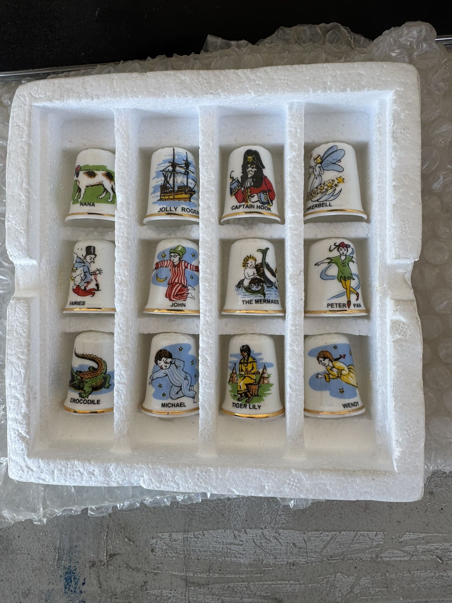 Vintage Birchoft China Peter Pan Thimble Collection – Set of 12 (Made in Great Britain)
