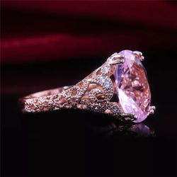 New Arrival Engagement Ring Fashion Rose Gold Color Proposal Ring For Women With Cute Clear Pink CZ Stone Trendy Jewelry