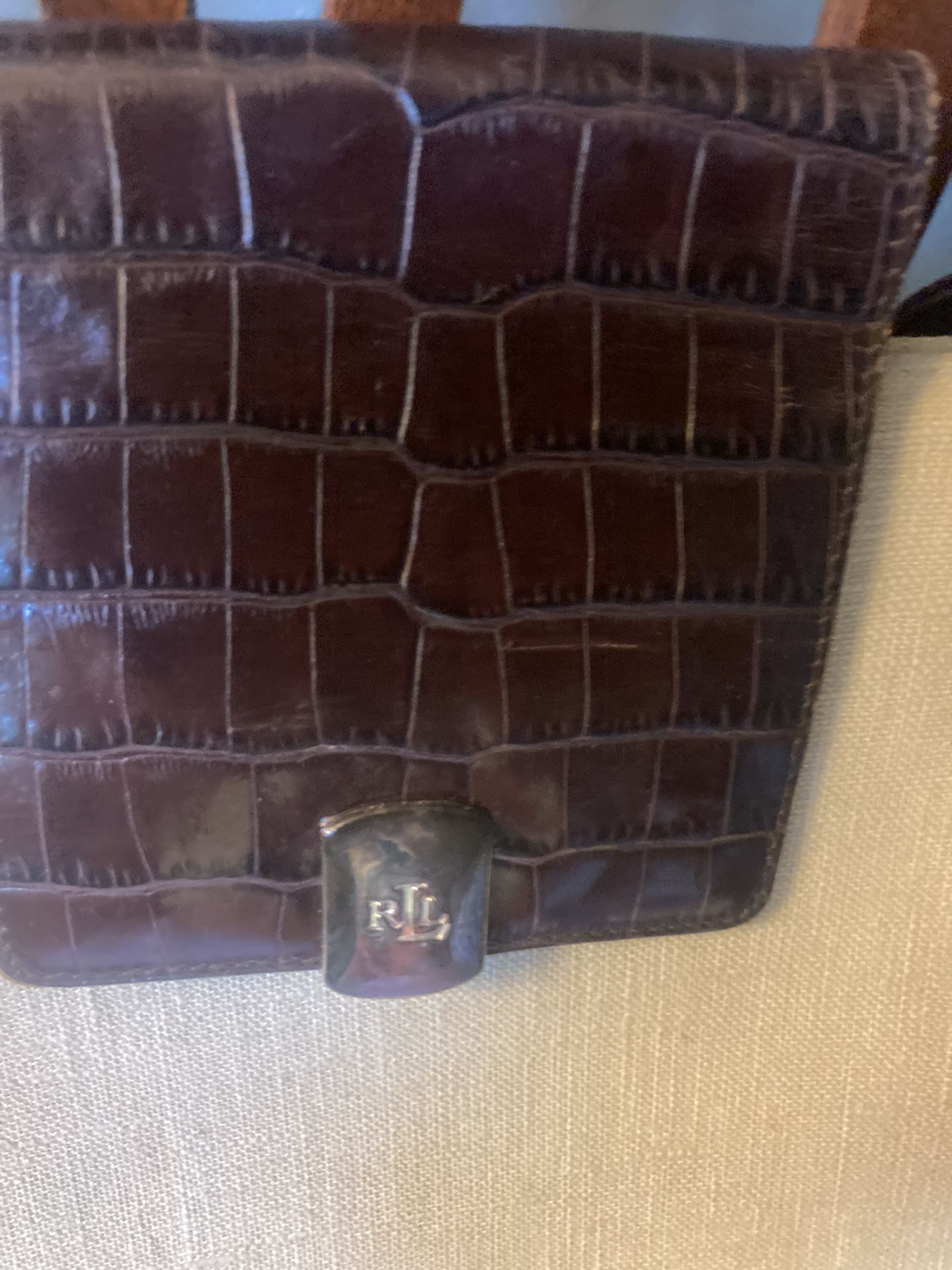 Large Ralph Lauren Linen & Leather Purse