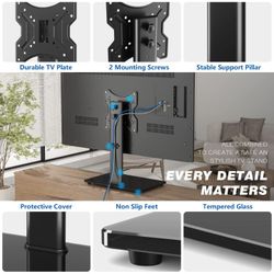 Rfiver UT2003 Universal Swivel Tabletop TV Stand—a compact pedestal-style TV base with a tempered glass bottom and swivel/height-adjustable mount NEW