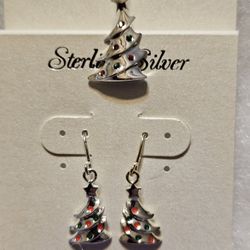 Christmas Tree Sterling Silver Necklace & Earrings