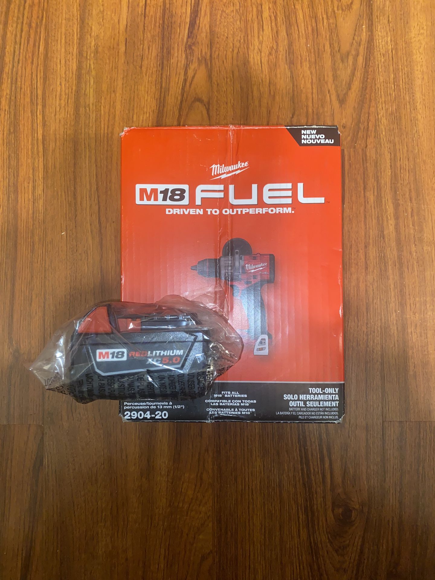 (1) New Milwaukee M18 Fuel Brushless 1/2” Hammer Drill/Driver (2904-20) & M18 5.0 Ah battery