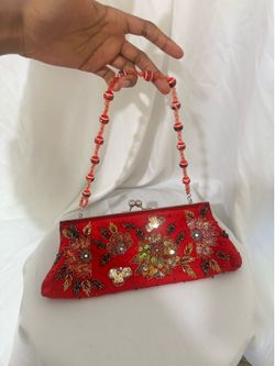 vintage Red beaded clutch purse