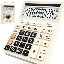 Calculators Desktop, 2026 Upgrade 14 Digit Large Size Calculator with 5-Inch LCD Display and Solar Power, Office Calculator for Desk (White)