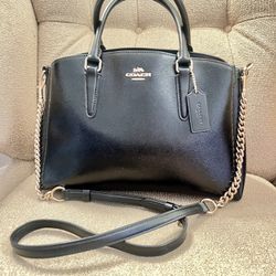 Coach Sage Carryall Black Leather Satchel Crossbody Shoulder Bag Chain 
