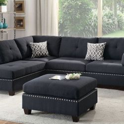 Brand New Black Sectional Sofa With Ottoman
