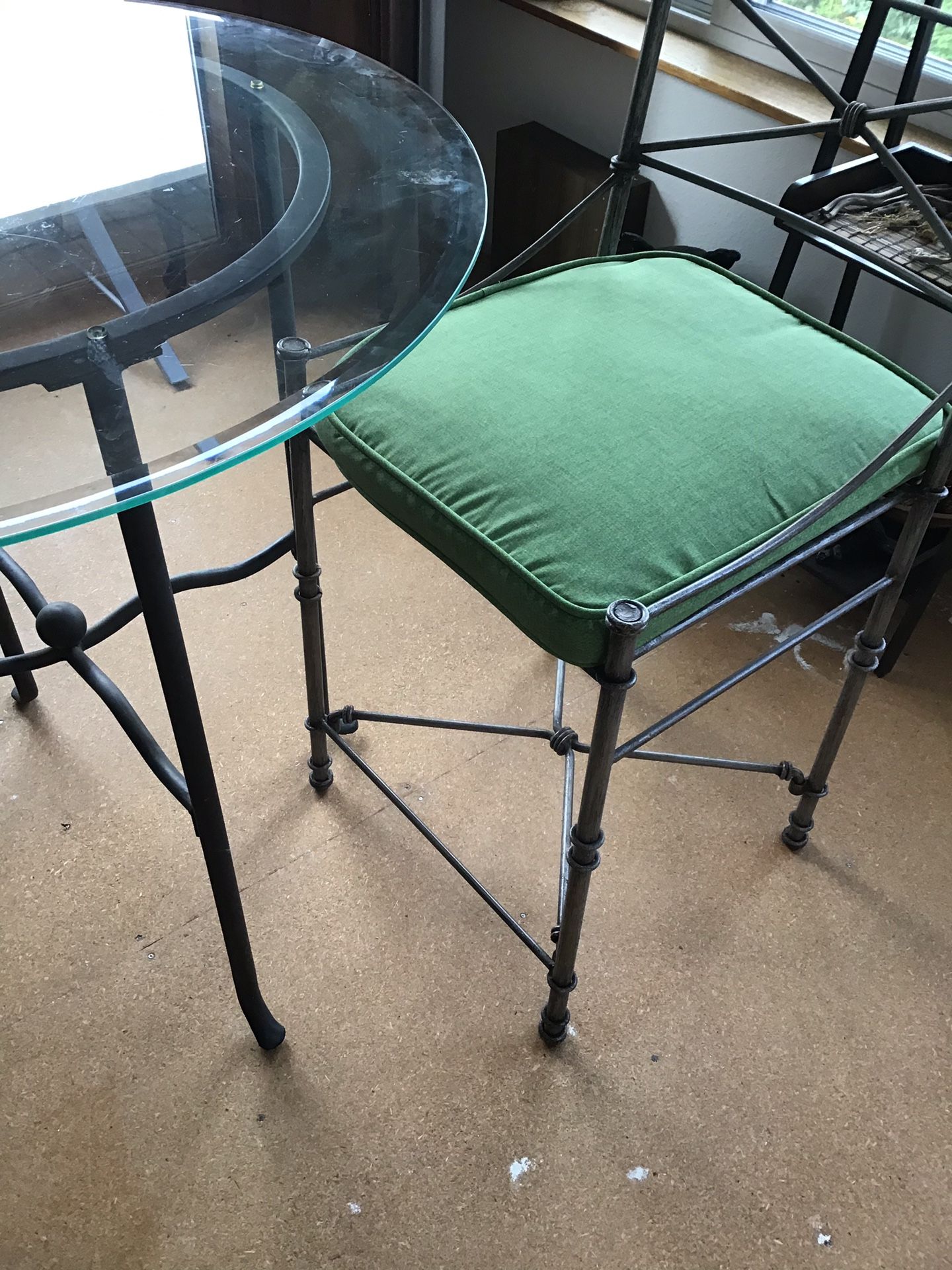 3ft round glass and counter height chairs