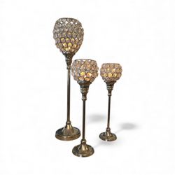 Set of Three Crystal Globe Candle Holders