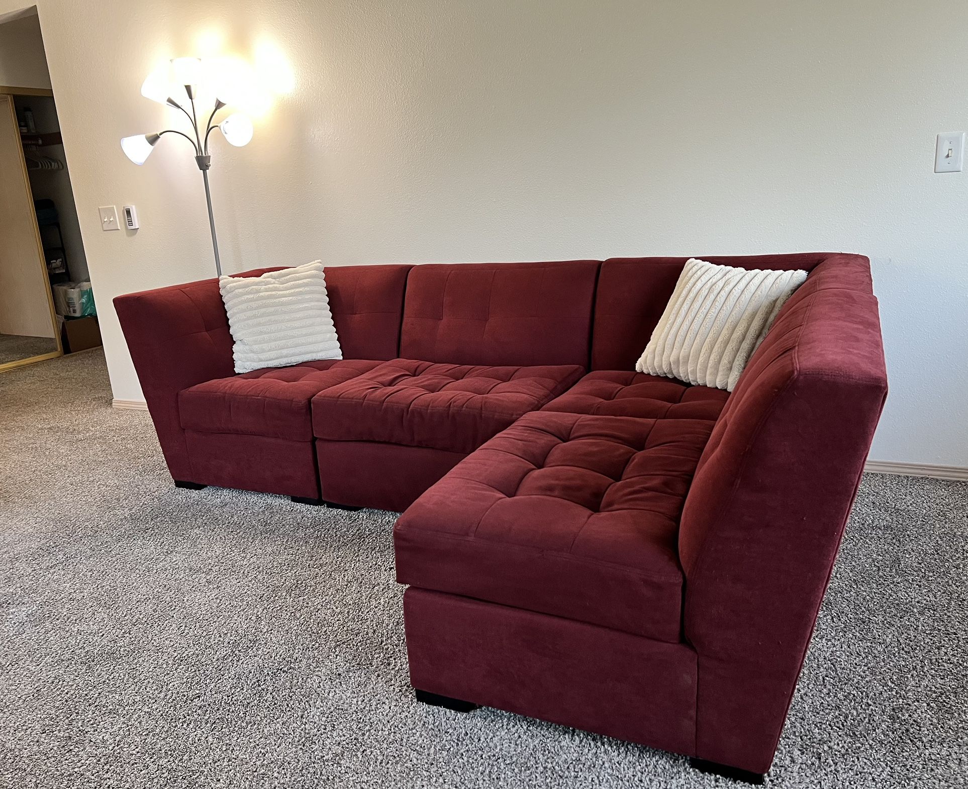 Red L Shaped Sectional Couch - Good Condition