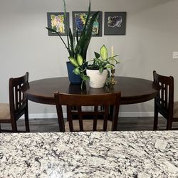 Dining Set With One Leaf And Four Cushioned Upholstered Chairs