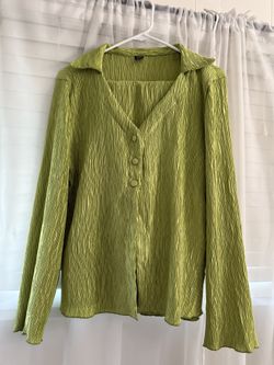 Green button up blouse and pants set