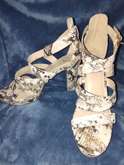 Snakeskin Print Block Heel Strappy Sandals