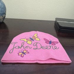 Girls Pink John Deere Beanie Butterflies 