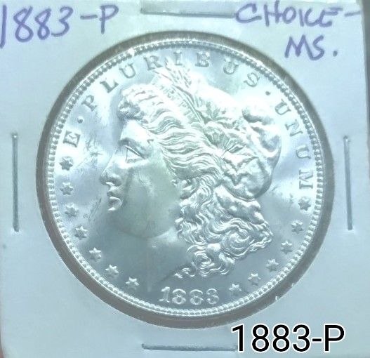 1883-P Morgan Silver Dollar; Lite Cameo, Clean Fields, Luster, Cartwheel, Choice MS; Full Feathering, Semi Key Date. 