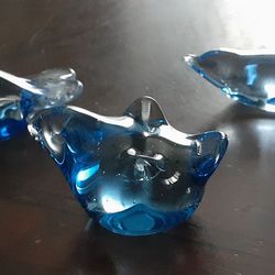 3 Blue Glass Figurines