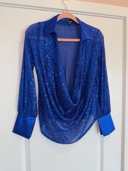 Fashion Nova Blue Long Sleeve Sparkling Top -  SIZE SMALL