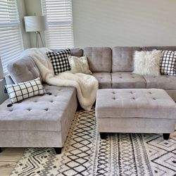 COSTCO Gray Chenille Sectional Couch And Storage Ottoman