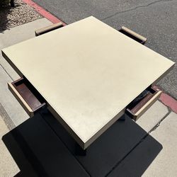 Custom MCM Leather Top & Wood Dining Table 