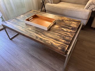 Wood Top Coffee Table with Metal Frame