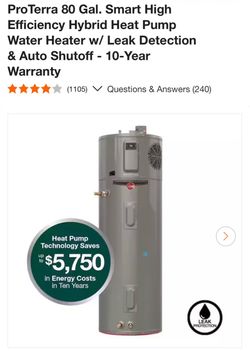 80 Gal. Hybrid Water Heater Energy Efficiency