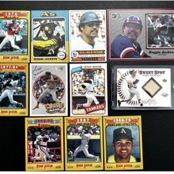 Reggie Jackson Card Lot (11) 1(contact info removed) & 2001 Game Used Bat Relic Card
