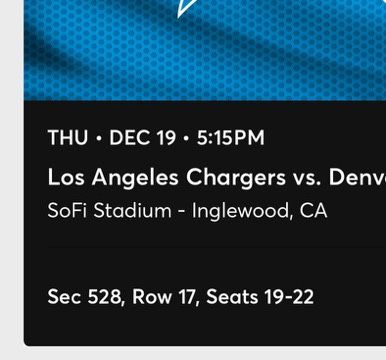 Chargers vs. Broncos Dec 19th