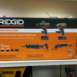 NEW Ridgid 18 Volt Brushless 4 Tool Combo Kit R9225 Drill, Sawzall