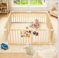 OMZER 64x64 Baby Playpen Wooden Foldable Play Yard 8 Panel Portable NEW